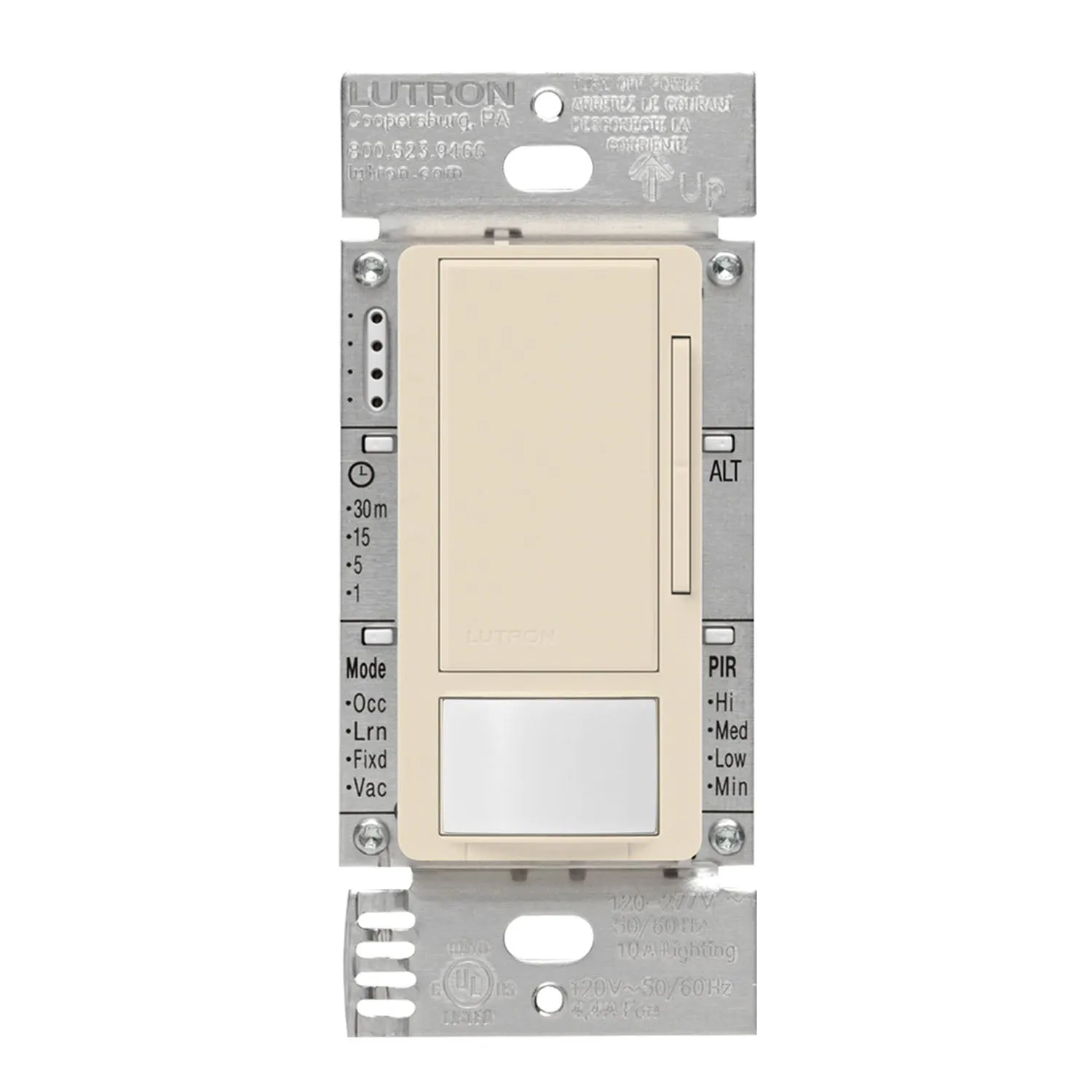 Maestro 120-277V Occupancy/Vacancy Motion Sensor Switch with 0-10V Dimmer PIR, 3-Way/Multi-Location, Light Almond