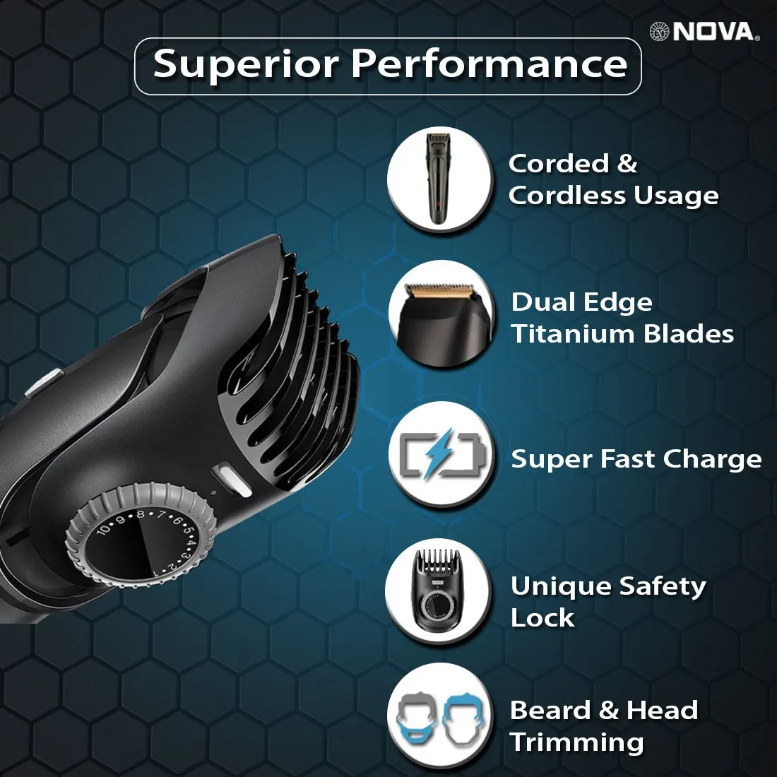 Nova Digital NHT 1098 USB Runtime: 150 min Trimmer for Men