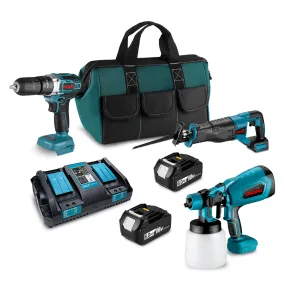 ONEVAN Reciprocating Saw & Impact Drill & Paint Spray Gun Brushless Cordless 3‑Pc. Combo Kit 6.0Ah