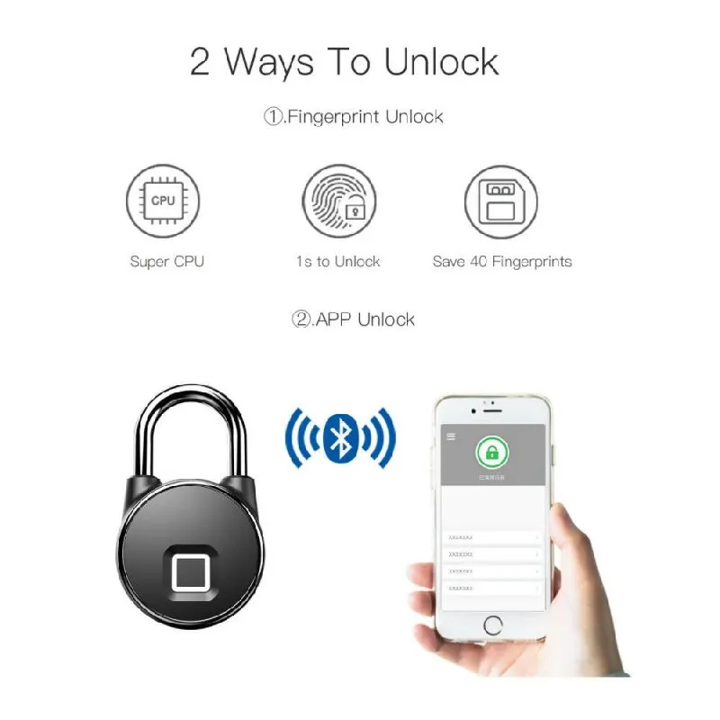 P22  Waterproof Fingerprint Padlock with Cellphone APP Control & Low Battery Alarm
