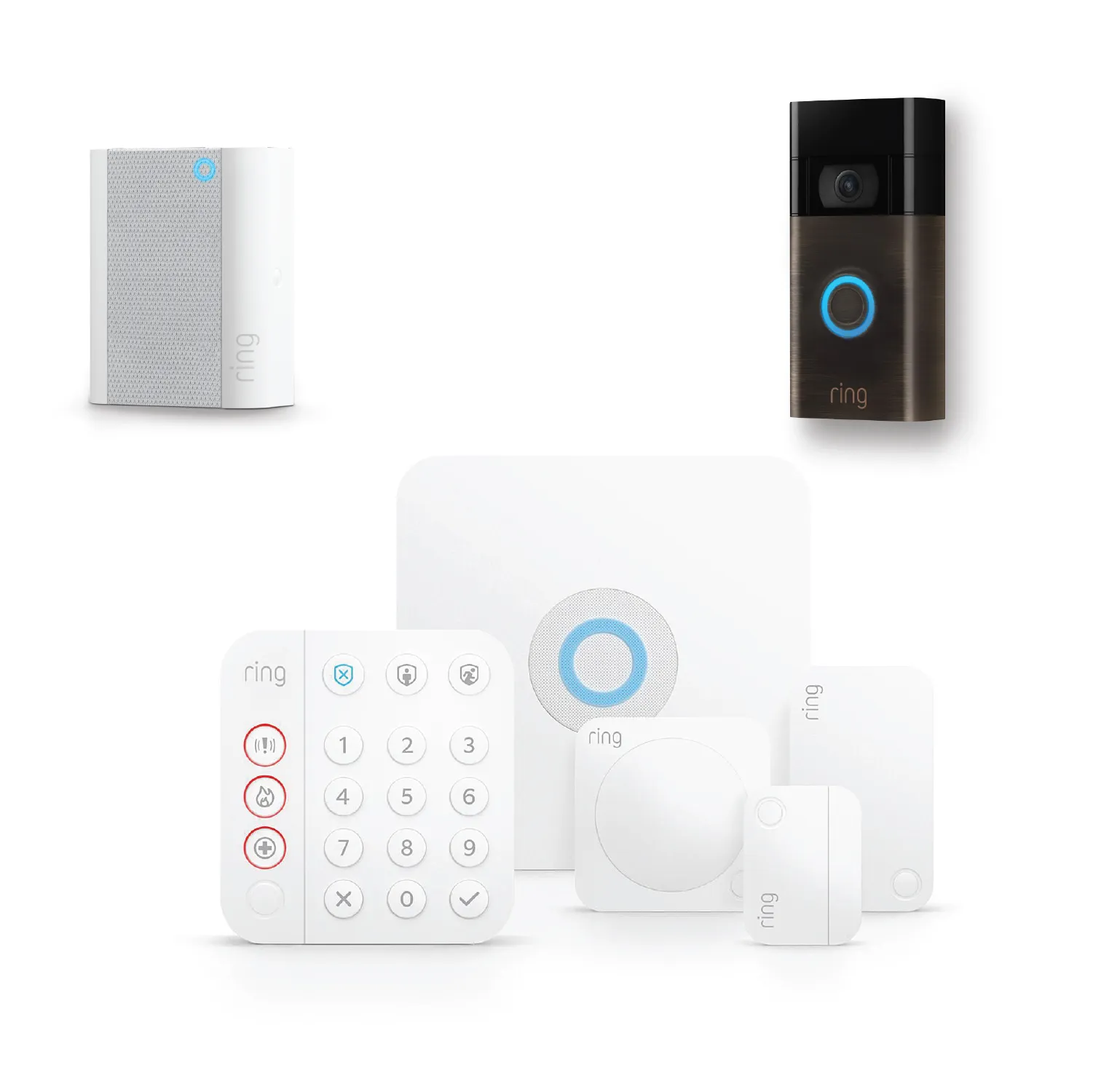Ring 5 Piece Home Security Kit with Video Doorbell Venetian Bronze (GEN-3)   Chime *BUNDLE*