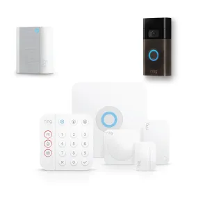 Ring 5 Piece Home Security Kit with Video Doorbell Venetian Bronze (GEN-3)   Chime *BUNDLE*