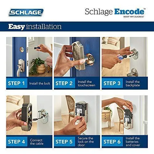 Schlage Lock Company BE489WB CEN 619 Schlage Encode Deadbolt Smart Lock | WiFi Touchscreen Keypad, Satin Nickel