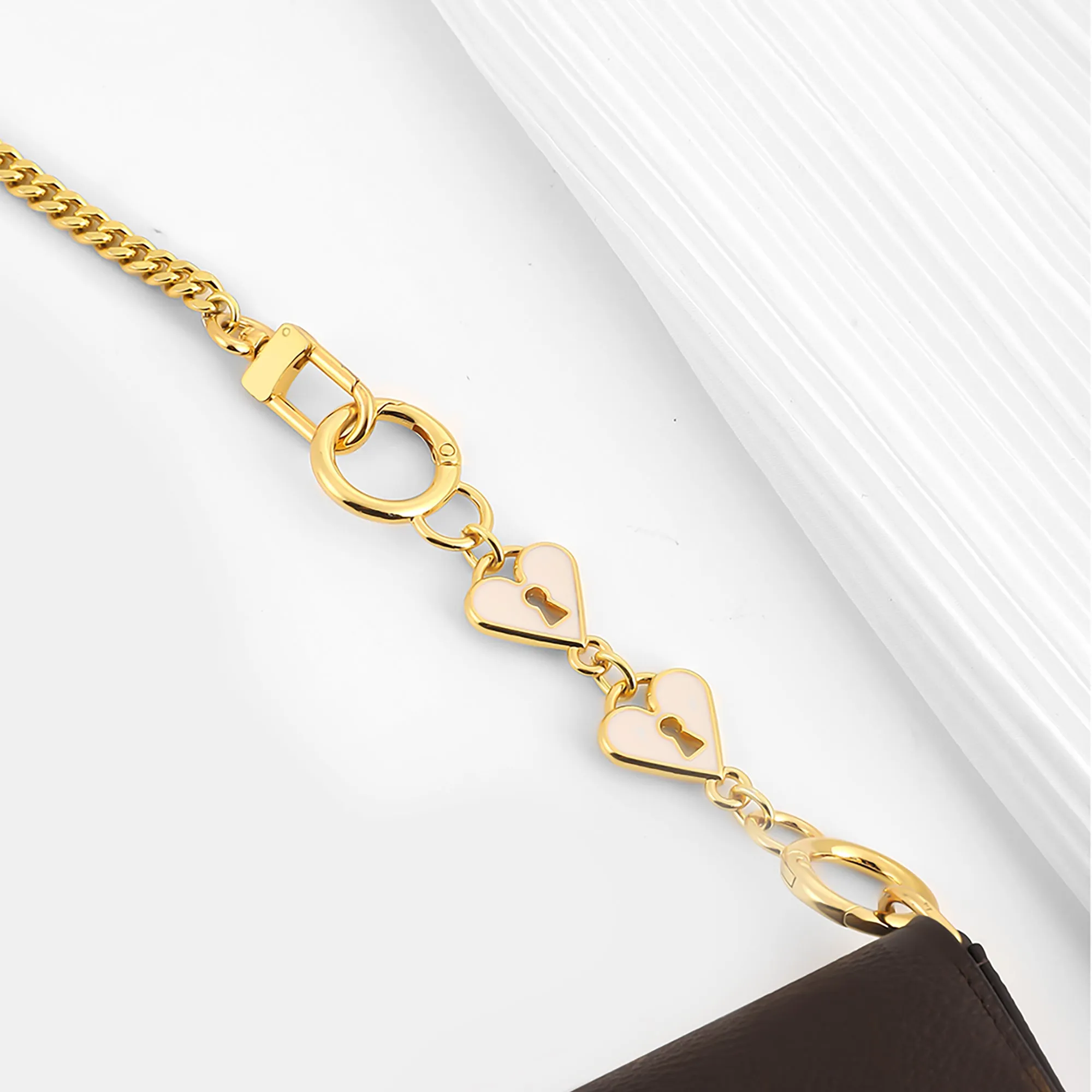 Shoulder strap extension chain for Nolita 19 crossbody, replacement bag strap extension chain with heart-shaped lock style metal accessories