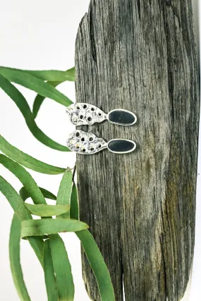 Silver, black rough stone earrings “Connected”