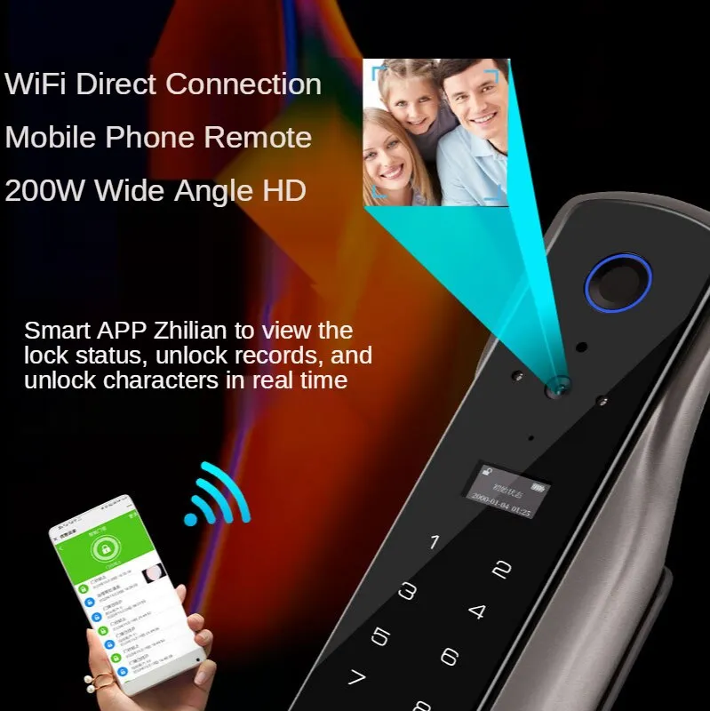 smart door lock Tuya Smart Door Lock Visual Cat Eye Capture Remote Fingerprint Lock Fully Automatic Ring Doorbell with Camera  Security Camera