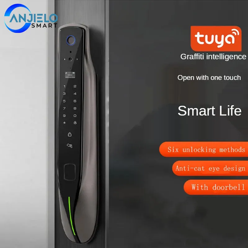 smart door lock Tuya Smart Door Lock Visual Cat Eye Capture Remote Fingerprint Lock Fully Automatic Ring Doorbell with Camera  Security Camera
