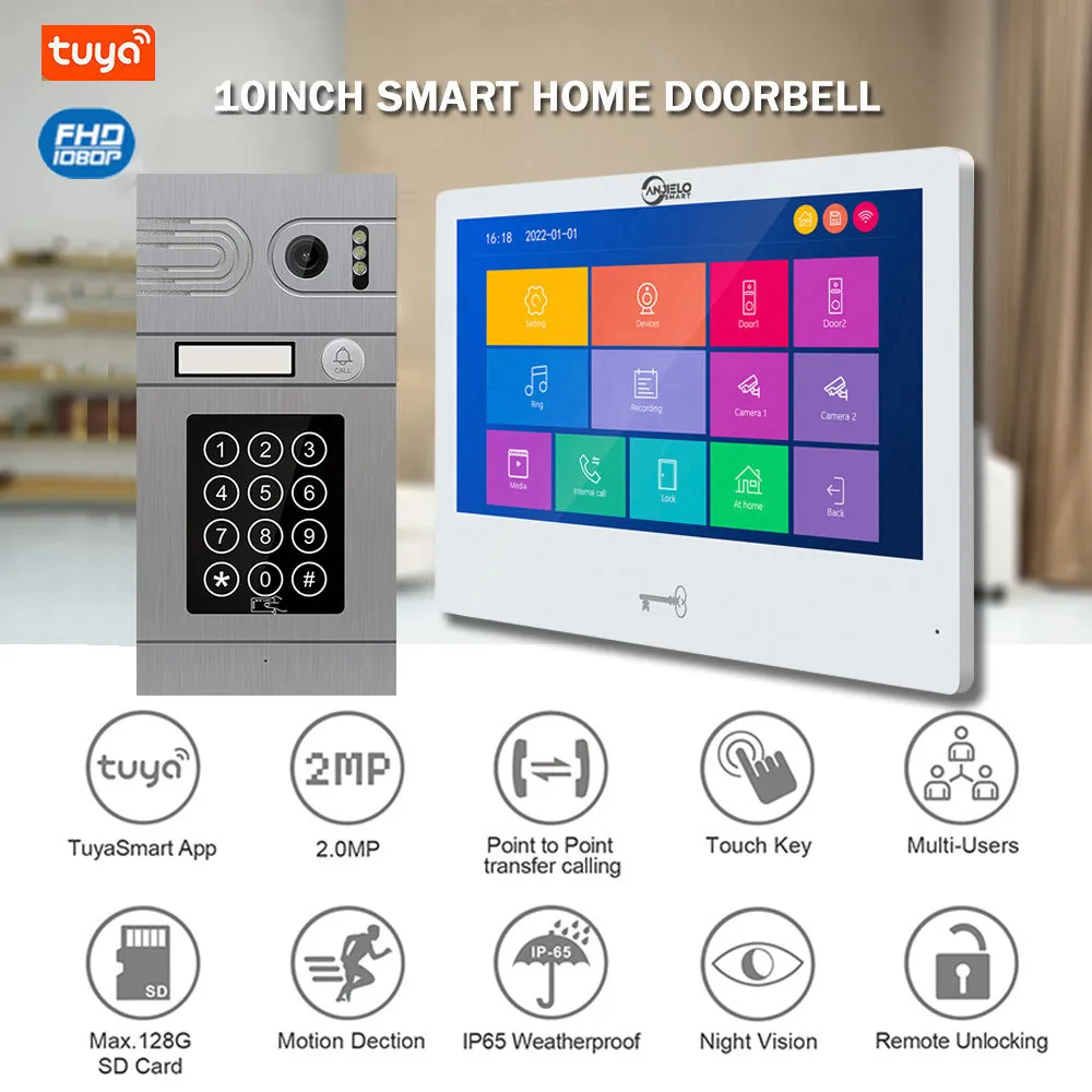 Smart Home 10 inch Wired Video Door Phone Intercom System Video Doorbell IR Night Vision Dual-way Intercom for Home Apartment Security