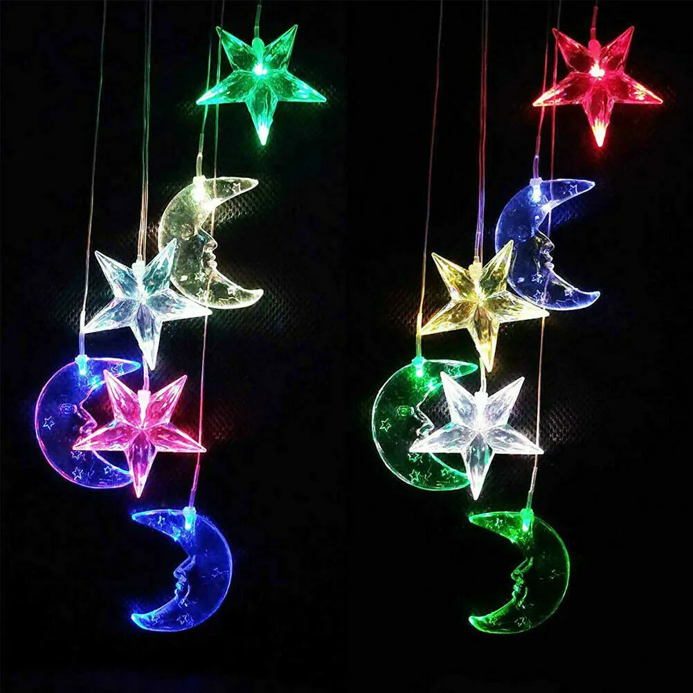 Solar LED Wind Chimes Lights Moon&Star Color Changing Hanging Garden Decor Lamp