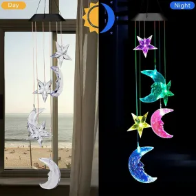 Solar LED Wind Chimes Lights Moon&Star Color Changing Hanging Garden Decor Lamp