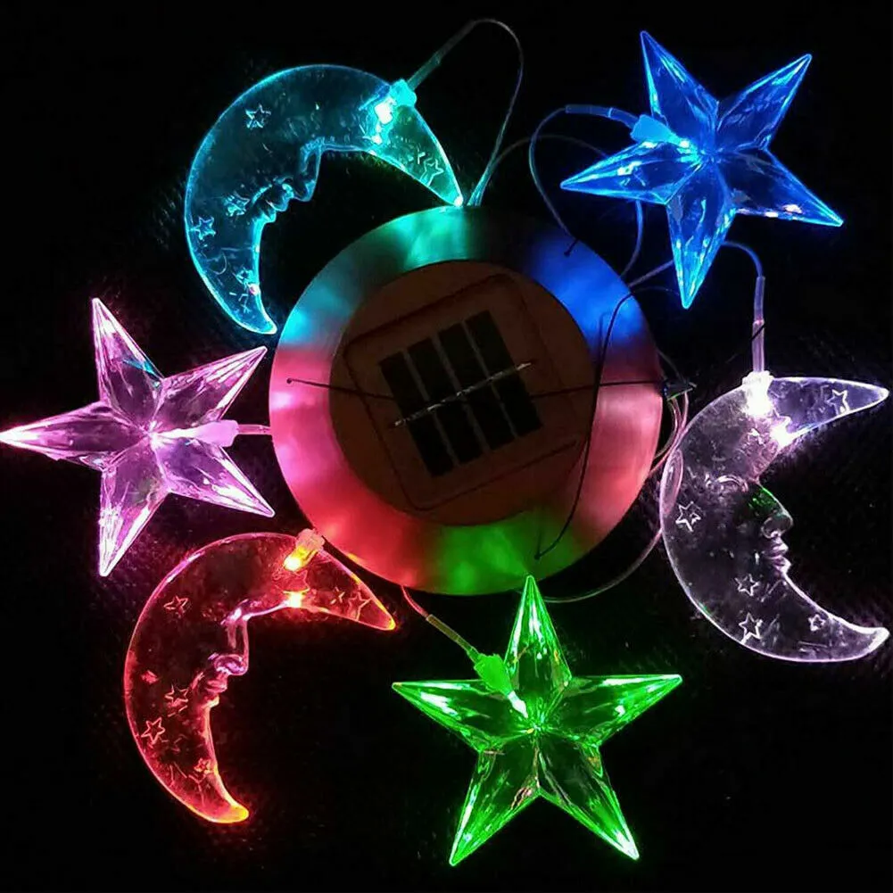 Solar LED Wind Chimes Lights Moon&Star Color Changing Hanging Garden Decor Lamp