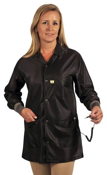 TechWear LOJ-93C OFX-100 Waist-Length ESD Jacket with 3 Pockets & Knit Cuffs, Black