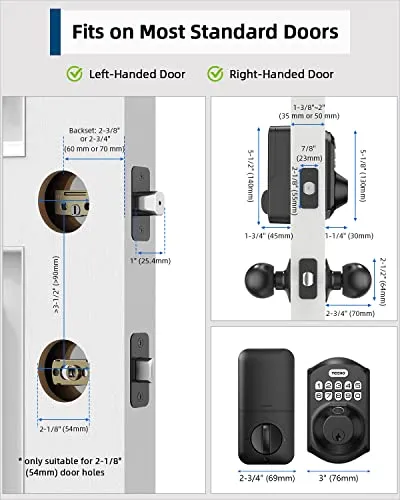 TEEHO Fingerprint Keyless Entry Door Lock - Keypad Deadbolt with Handle - Auto Lock, Easy Install - Matte Black