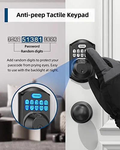 TEEHO Fingerprint Keyless Entry Door Lock - Keypad Deadbolt with Handle - Auto Lock, Easy Install - Matte Black