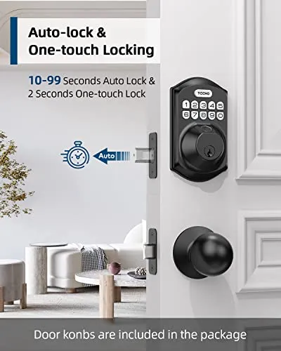 TEEHO Fingerprint Keyless Entry Door Lock - Keypad Deadbolt with Handle - Auto Lock, Easy Install - Matte Black
