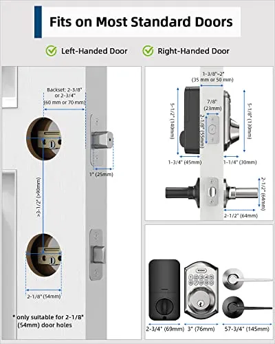 TEEHO TE001L Keyless Entry Door Lock with 2 Handles - Electronic Keypad Deadbolt with Door Lever, Front Door Handle Sets, Auto Lock, Easy Installation, Satin Nickel