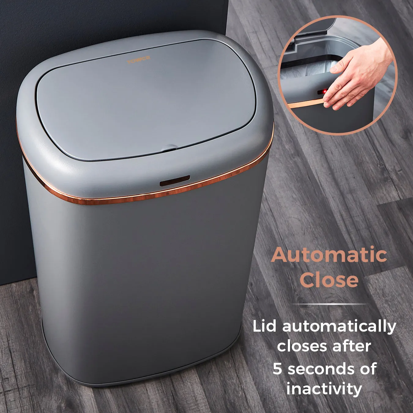 Tower Square Sensor Bin 58L  - Grey