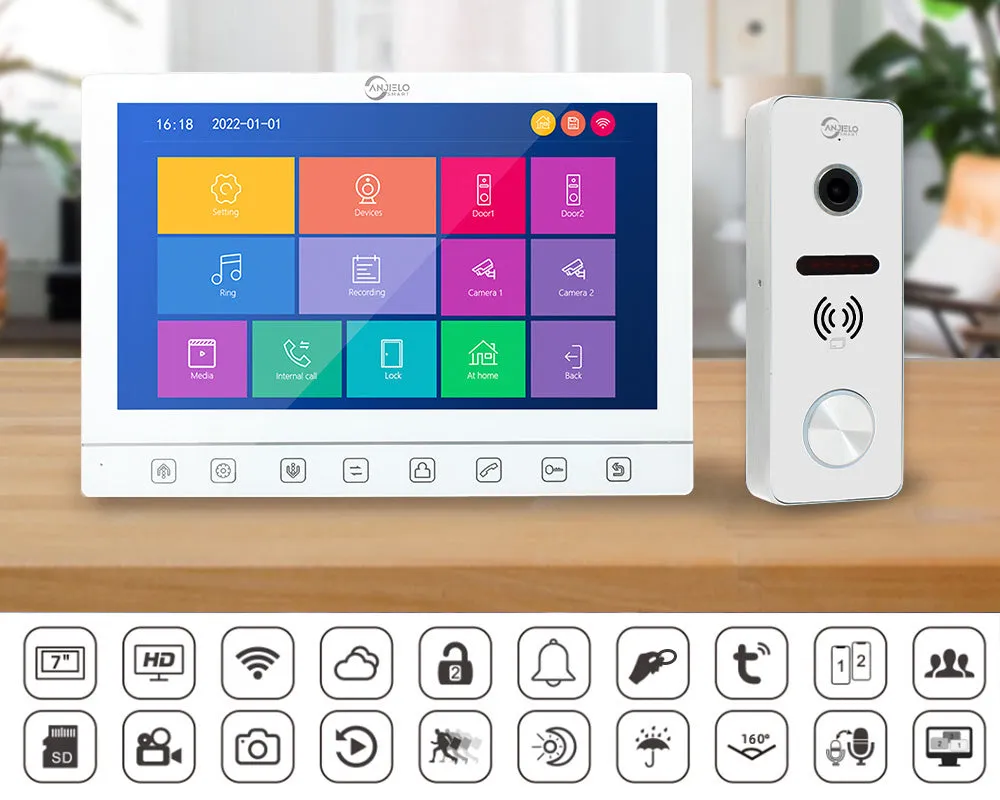 Tuya 7 inch  Screen with Video Doorbell Camera Intercom System IC card unlocking Access Control Smart security device For Apartment