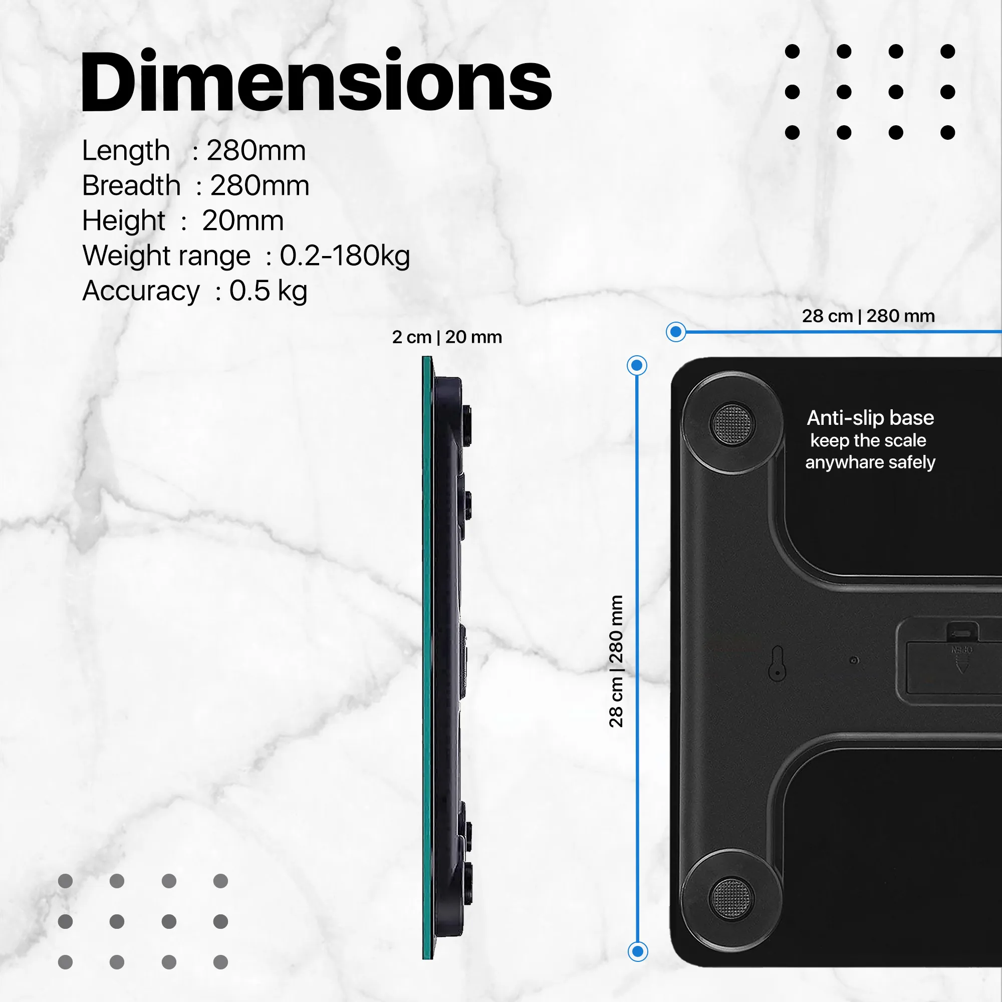Vandelay Spirit Series Digital Electronic Weighing Scale ( Black Marble )