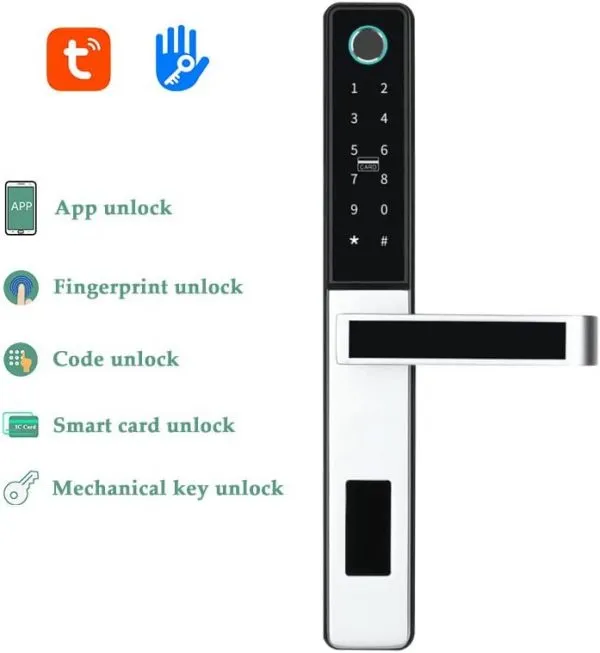 VILA Smart Lock, D09 blk ,With WiFi Tuya App, Display screen,Keypad Digital,Biometric Fingerprint,IC Card,Mechanical key Unlock for Apartment Hotel Home Use. COLOR: (BLACK)