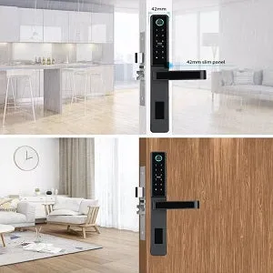 VILA Smart Lock, D09 blk ,With WiFi Tuya App, Display screen,Keypad Digital,Biometric Fingerprint,IC Card,Mechanical key Unlock for Apartment Hotel Home Use. COLOR: (BLACK)