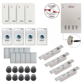 Visionis FPC-6562 Four Doors Access Control TCP / IP RS485 Wiegand Electric Drop Bolt Fail Secure Controller Box   White Waterproof Card Reader   Software Included   20,000 Users Kit