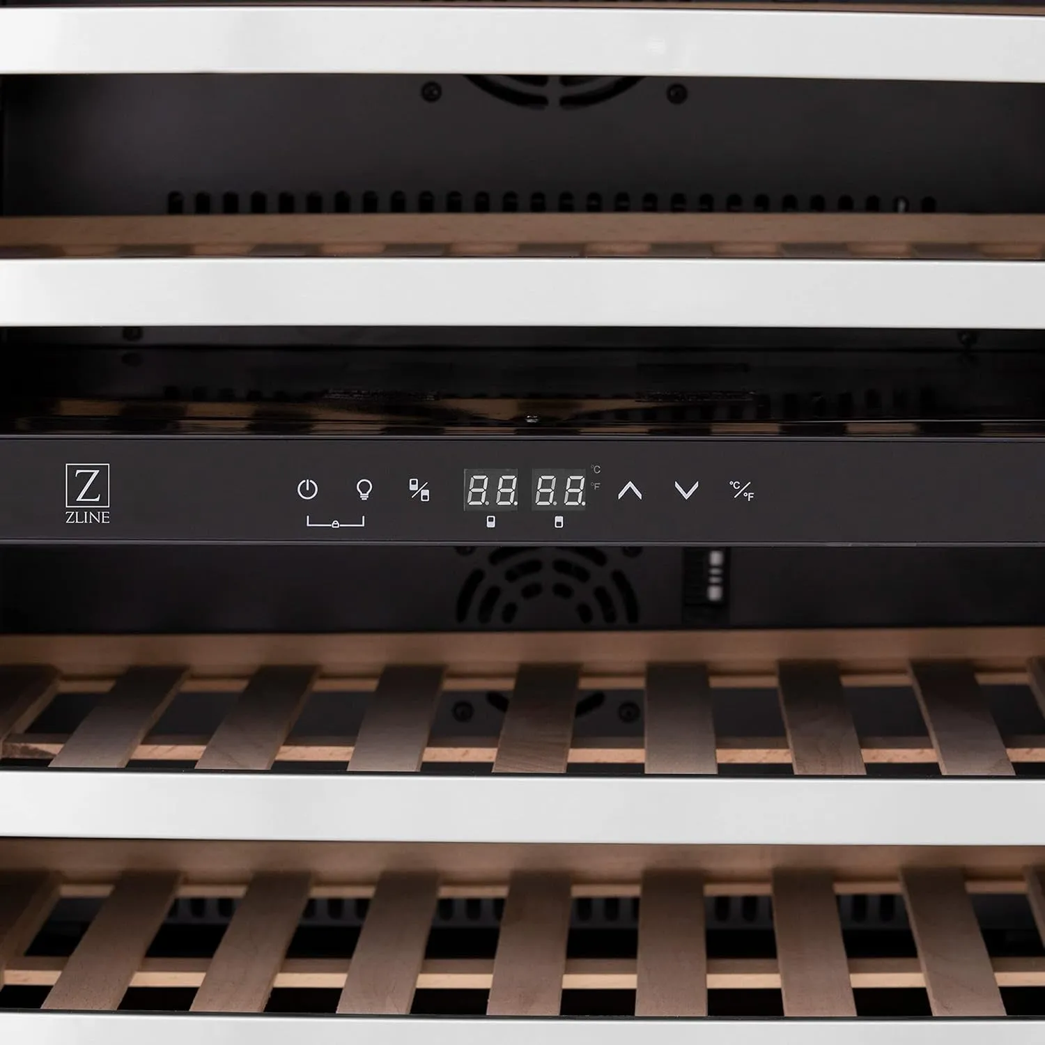 Z Line Kitchen and Bath ZLINE Monument Autograph Edition 44-Bottle Dual Zone Wine Cooler in Stainless Steel with Matte Black Accents (RWVZ-UD-24-MB)