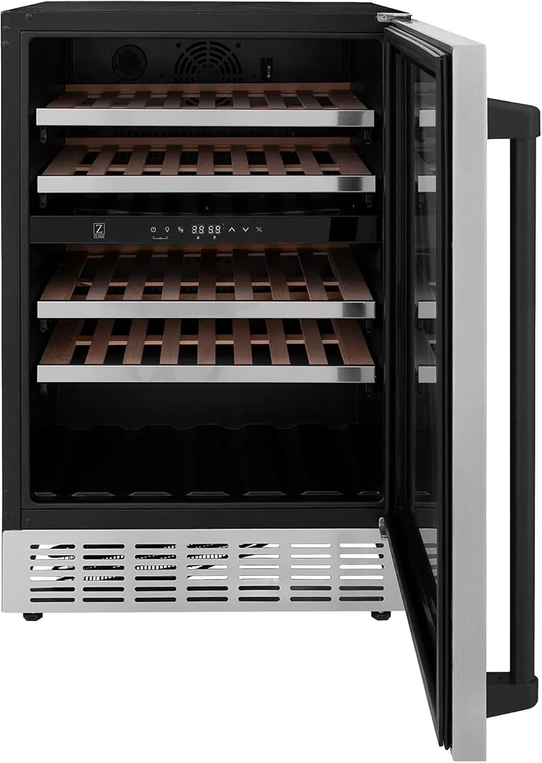 Z Line Kitchen and Bath ZLINE Monument Autograph Edition 44-Bottle Dual Zone Wine Cooler in Stainless Steel with Matte Black Accents (RWVZ-UD-24-MB)