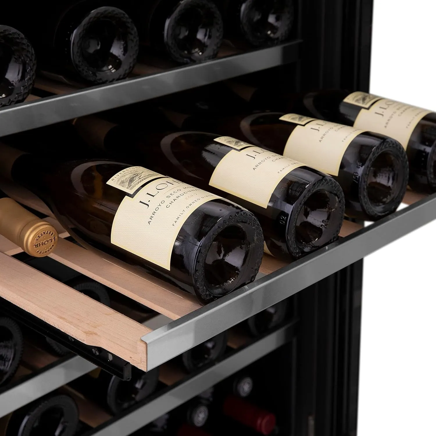 Z Line Kitchen and Bath ZLINE Monument Autograph Edition 44-Bottle Dual Zone Wine Cooler in Stainless Steel with Matte Black Accents (RWVZ-UD-24-MB)