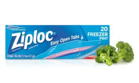 Ziploc® 003991 Double Zipper Freezer Bags with Easy Open Tabs, Pint, 20-Count