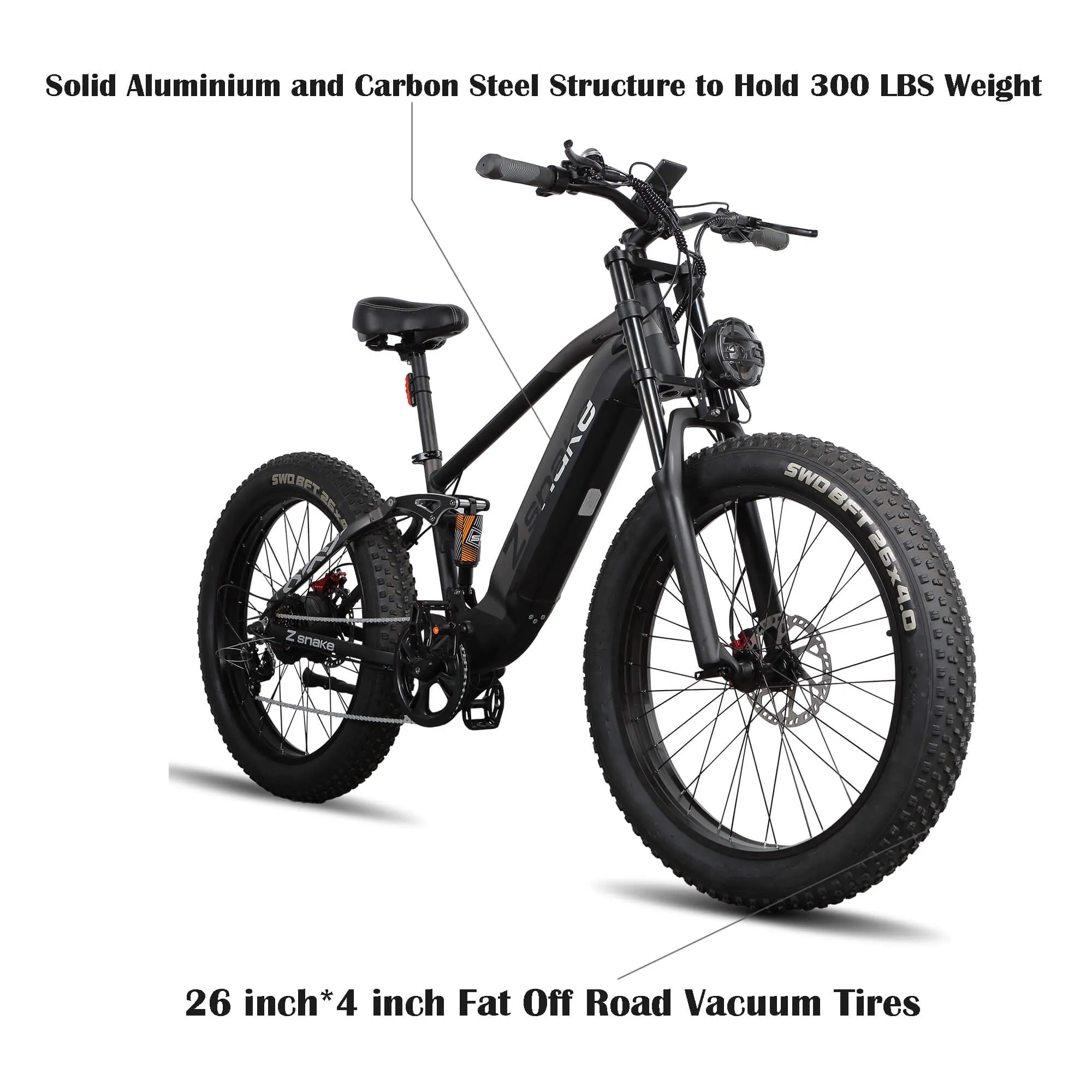 ZSNAKE E6 750W Electric Bike for Adults, 30 MPH with 48V 26 inch Fat off Road Vacuum Tires